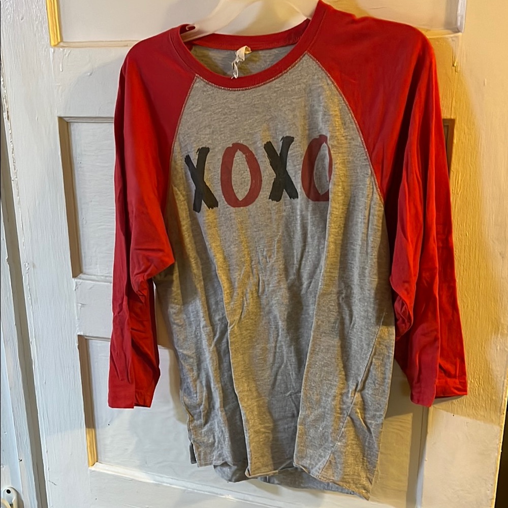 Red and Gray Long Sleeve Tee with Vintage XOXO Graphic